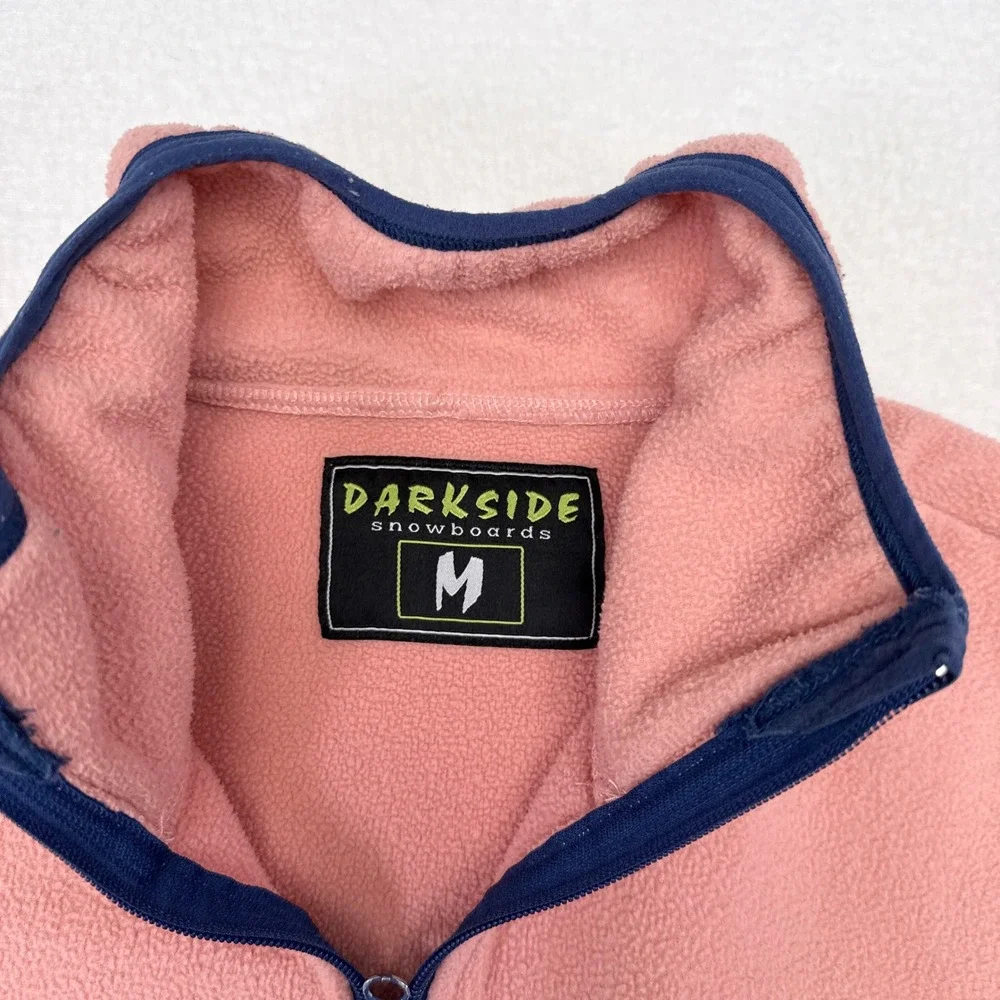 Darkside Snowboards Sweater Mens Size Medium Fleece 1/4‎ Zip Pullover Pink Blue